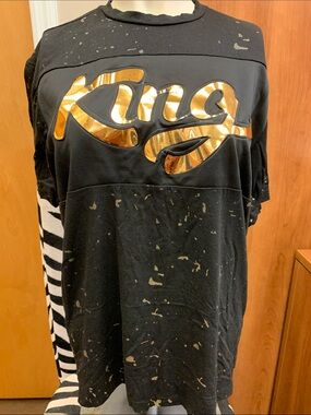 Men's Black Short Sleeve Tee with Gold Script Logo
